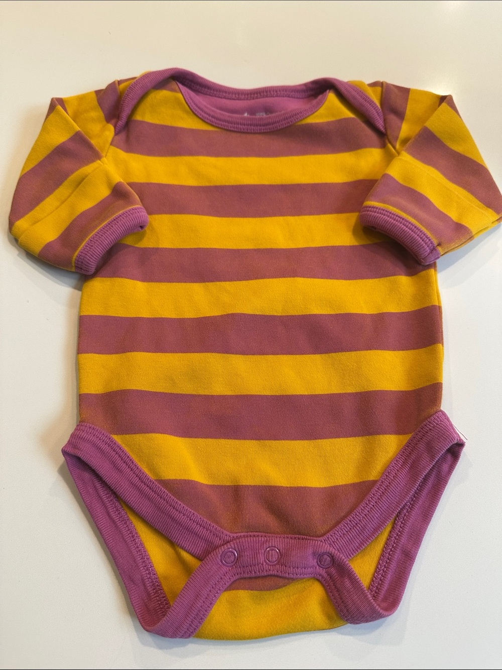 Pact Organic Cotton Yellow and Purple Striped Long-Sleeve Baby Bodysuit